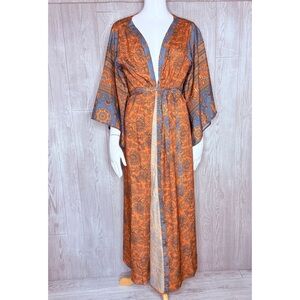 Sheryl crow kimono robe long duster cardigan with flair sleeves festival wear L